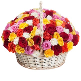 51 colorful roses in the basket | Flower Delivery Domodedovo